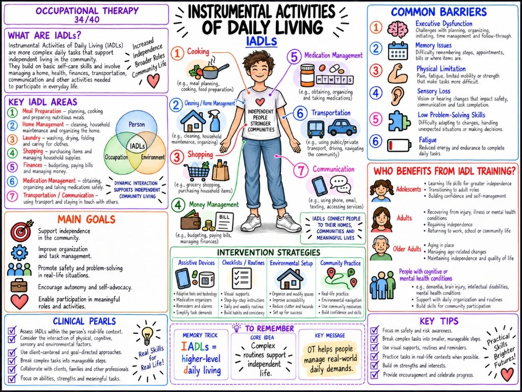 Instrumental Activities of Daily Living (IADLs) (34/40) — Complex Daily Tasks for Community Living