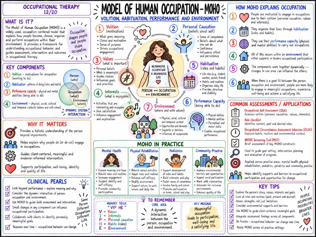 Model of Human Occupation (MOHO) (12/20) — Volition, Habituation, Performance and Environment